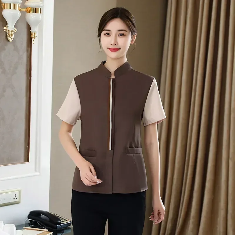 

Restaurant Waiter Cleaning Dishwasher Costume Ladies Top Women's Pedicure Shirt Staff Work Housekeeping Clothes Uniforms Hotel