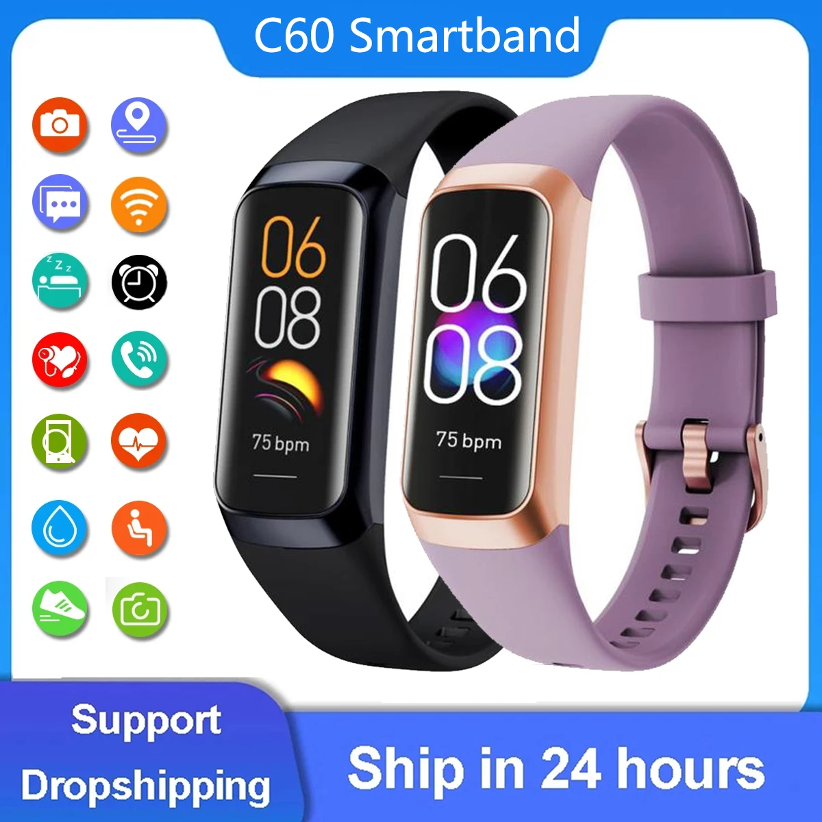 C60 Smart Band Watch TPU Material Sports Running Fitness Tracker ...