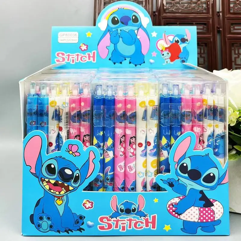 Gel Pens 12pcs Disney Stitch Cartoon Pressing Pen Black Water Ink 0.5mm Cute Signature Stationery Student Gift