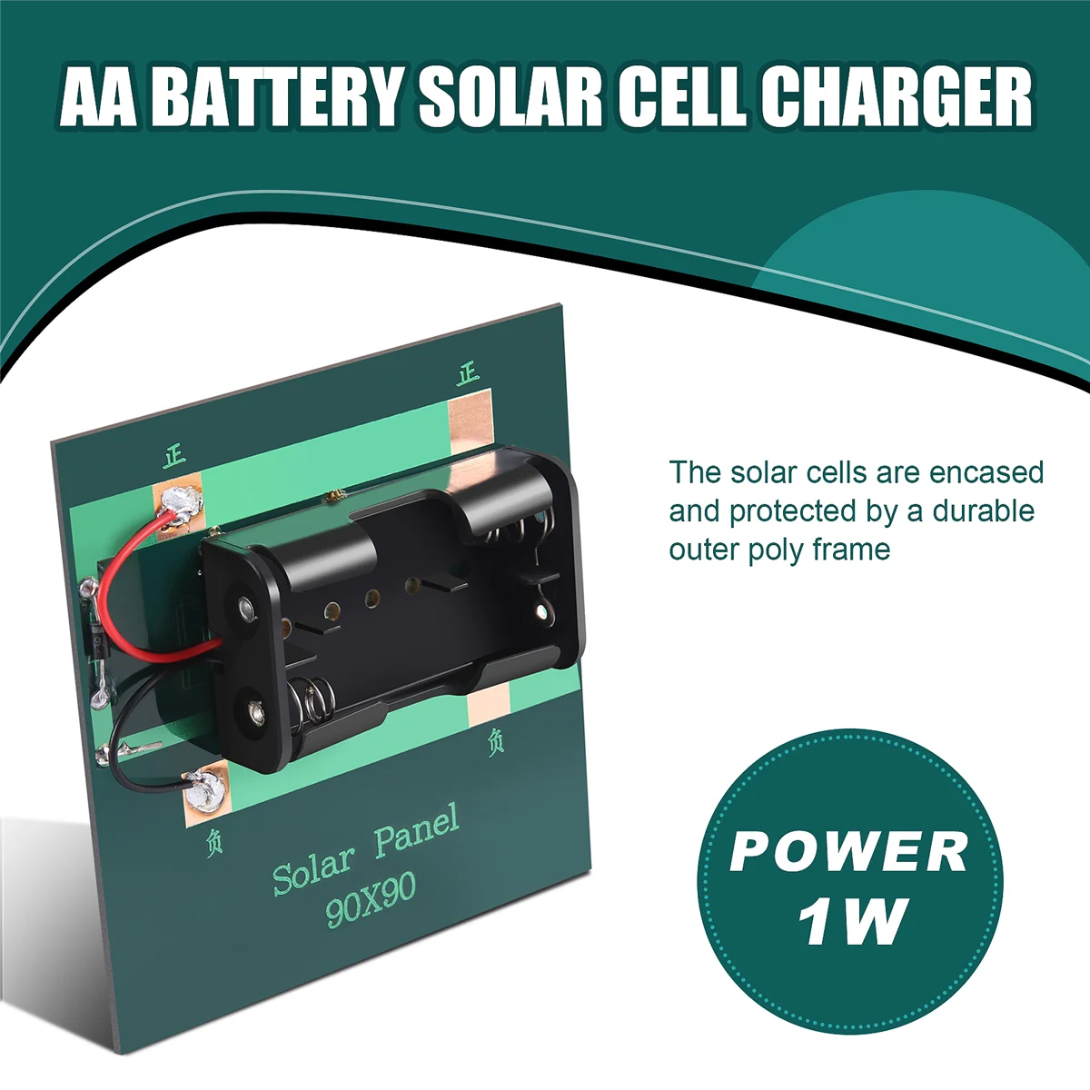 1W 4V Rechargeable AA Battery Solar Cell Charger Base 2xAA Batteries Charging Directly