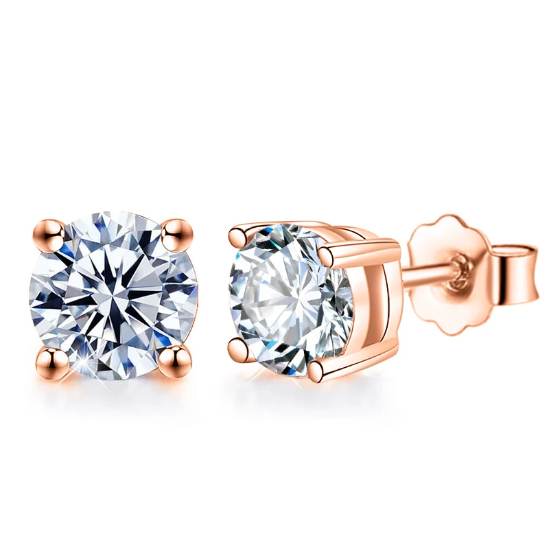 Orecchini A Perno In Moissanite E Argento Sterling S925 - Taglio Rotondo 3mm, Colore D, VVS1 - Placcati Oro Bianco 18K - Confezione Regalo