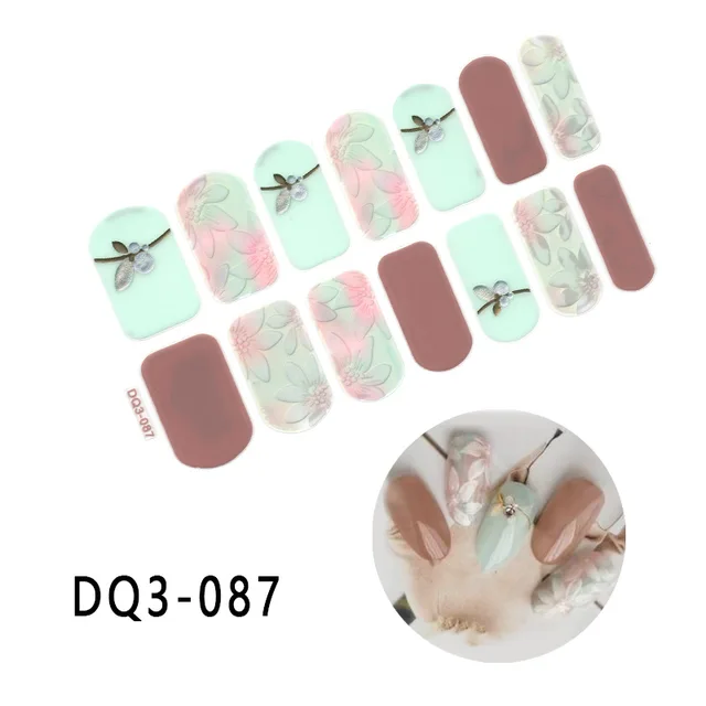Korean Fashion Colorful 3D Glitter Sequins Nail Art Stickers Manicure DIY Nail Strips Wraps Solid Color DQ3-087
