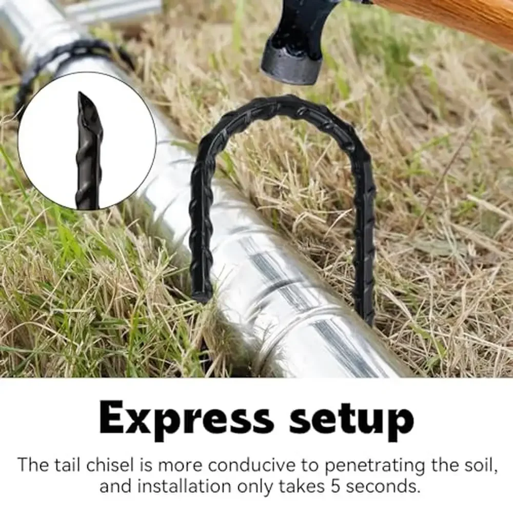12-Inch Steel J-Hook Ground Stakes Rustproof Garden Tent Anchors Multipurpose Fence Accessories