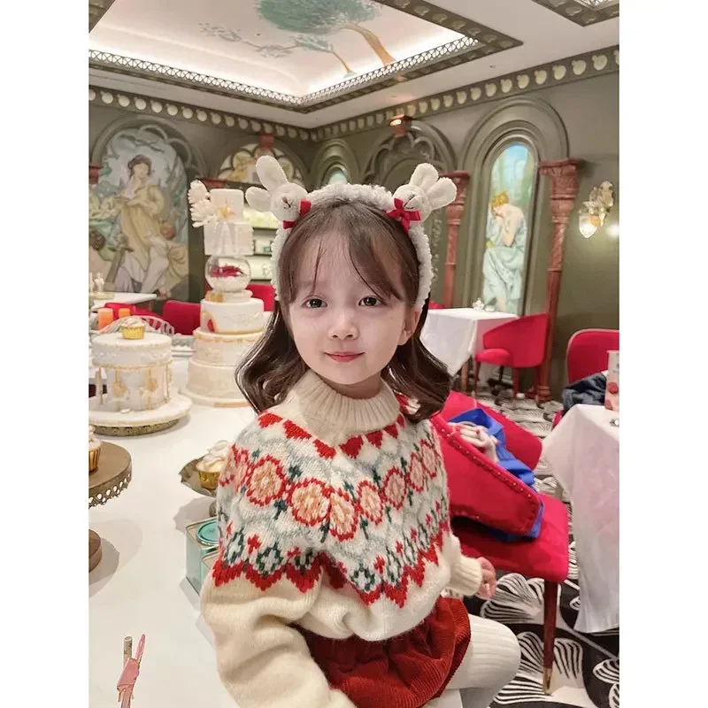 

Baby Sweater Christmas Elementary Girl Clothes Korean Children's Clothing Autumn Winter 2 3 4 5 6 7 8 9 Year Red Toddler Sweater