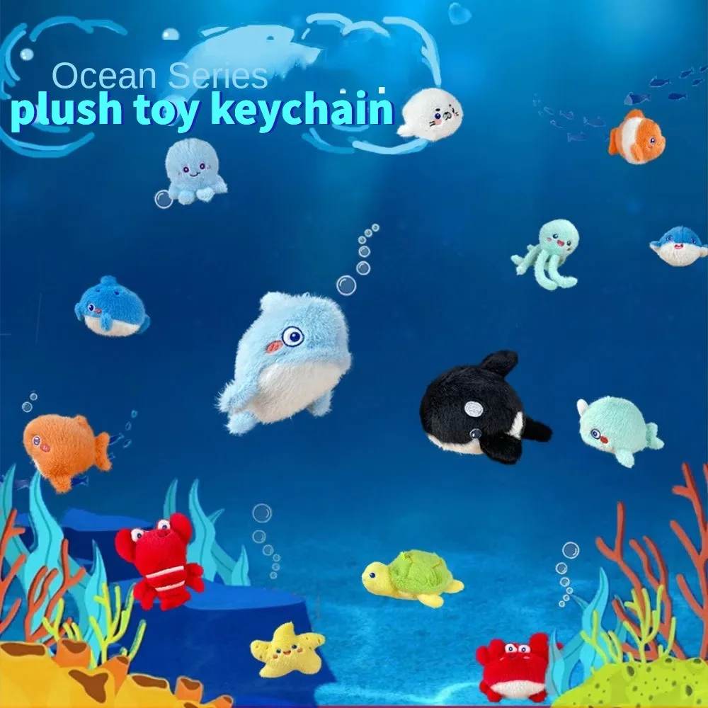 Cute Turtle Ocean Animal Keychain Starfish PP Cotton Whale Keychain Fluffy Ins Animal Whale Small Pendant Home Decor