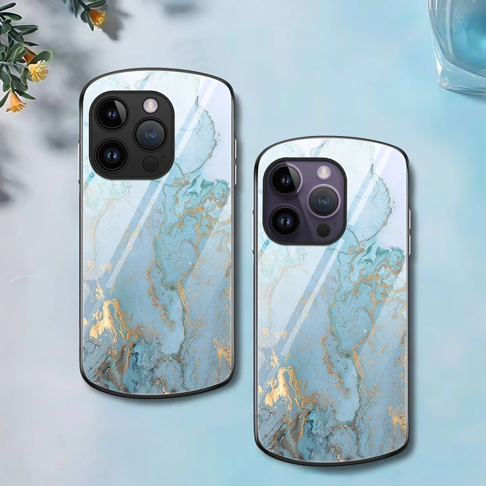 

Blue Marble Art Fashion Case for Iphone 14 11 13 12Mini Pro Max XS X XR 7 8Plus SE2022 2020 Coque Oval Tempered Glass Cover