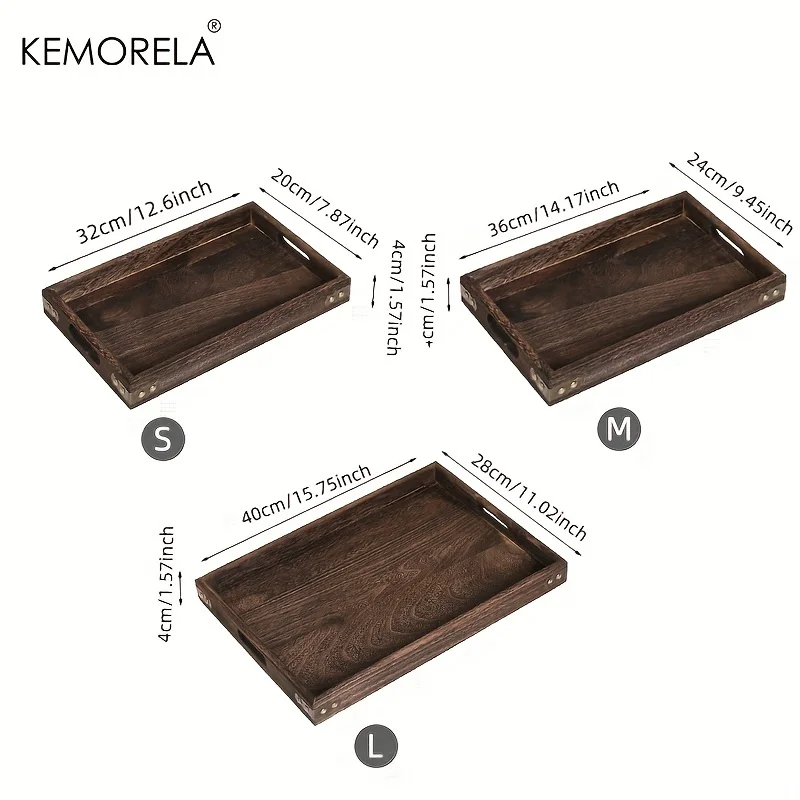 Wooden Rectangular Tea Tray Wooden Tray Wooden Hotel Dinner Tray Suitable for Dinner Dessert Bathroom Supplies Kitchen Storage 6