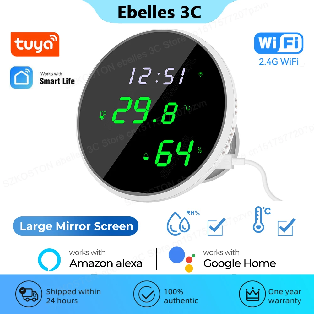 

Tuya WiFi Temperature Humidity Sensor Indoor Hygrometer Thermometer With LCD Display Smart Life APP Control Support Alexa Google