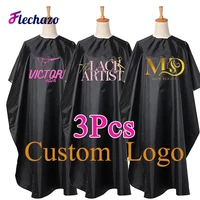 Cape de coiffeur avec Logo personnalisé, 3 pièces, noire, imperméable, professionnelle, légère, pour coiffure, usage domestique, Cape de coupe de cheveux 1