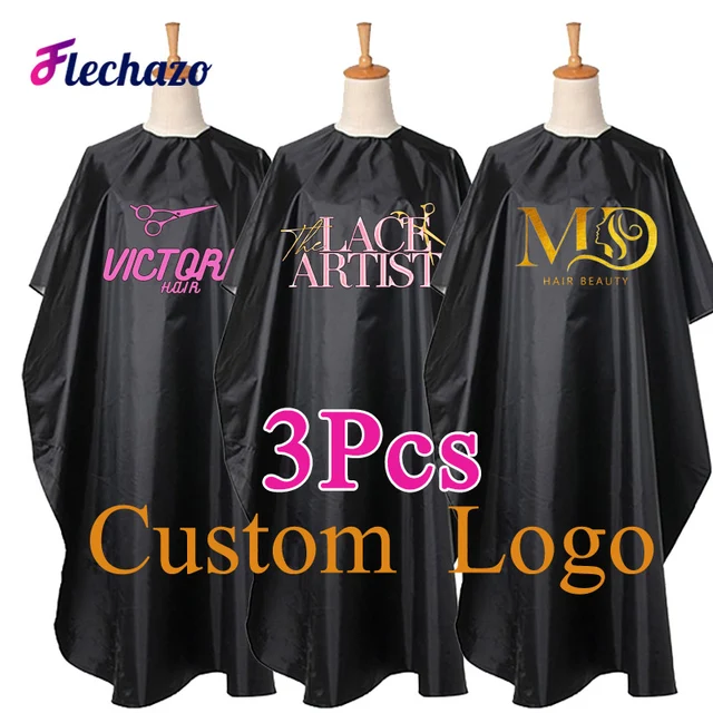 Cape de coiffeur avec Logo personnalisé, 3 pièces, noire, imperméable, professionnelle, légère, pour coiffure, usage domestique, Cape de coupe de cheveux 1