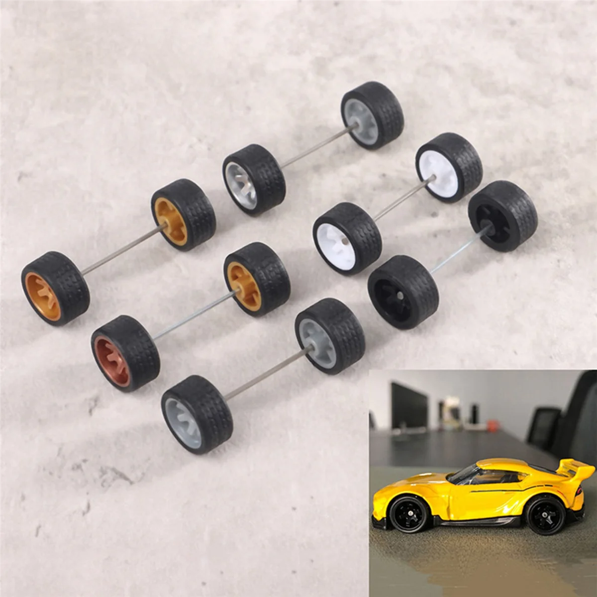 BAAU 20 Sets 1/64 Offroad Wheels/ Rubber Tires 18.3mm Removable Tire for Wheel 1:64 RC Truck Model Off-Road SUV Random Color