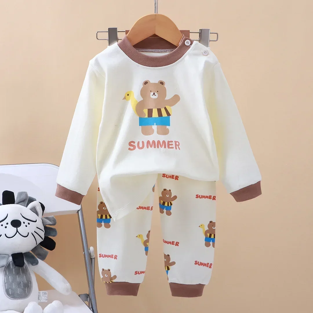 Kids Boys Girls Pure Cotton Pajamas Cartoon Long Sleeve T-Shirt Tops with Pants Toddler Baby Autumn Sleepwear Clothing Sets