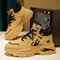 Autumn Green Men's Motorcycle Boots Outdoor Casual Ankle Boots Man Platform Boots High Top Working Shoes for Men Leather Boots