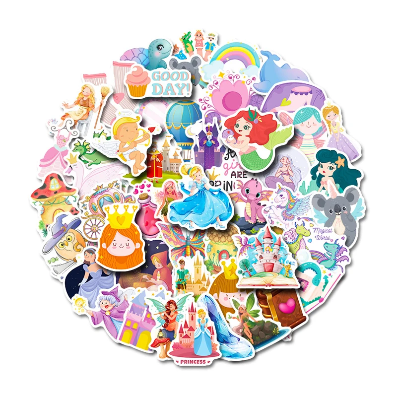 

50 Pcs Fairy Princess Stickers Kawaii Cartoon Stickers For Children On The Laptop Fridge Phone Skateboard Suitcase Sticker