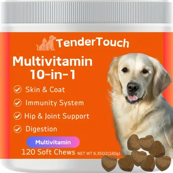 120 Chews - 1 Pack(1 x 180g/6.35oz) 180g/6.35oz - TenderTouch Multivitamin Dog Supplement, Digestive Enzymes, Grain Free Dog 1