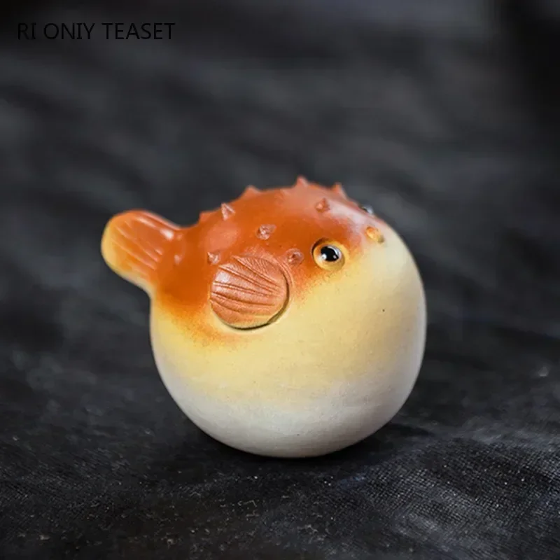Yixing Purple Clay Tea Pet Handmade Pufferfish Statue Ornaments Animal Tea Figurine Sculpture Crafts Chinese Set Decors Art tea pet ornaments