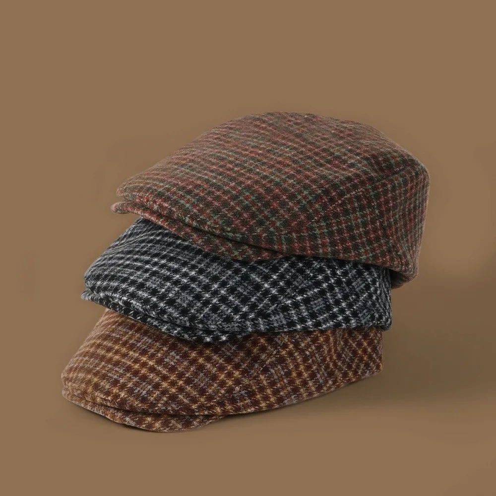 Elegant Vintage Berets Flat Top Plaid Pattern Casquette Japanese Style Golf Driving Cap Women's Wear