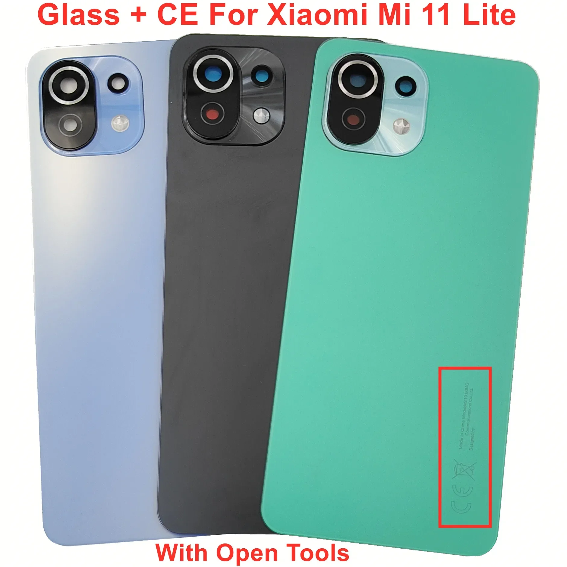 

CE Glass For Xiaomi Mi 11 Lite 4G 5G Battery Cover Hard Back Lid Door Rear Housing Panel Case + Camera Lens + Original Adhesive