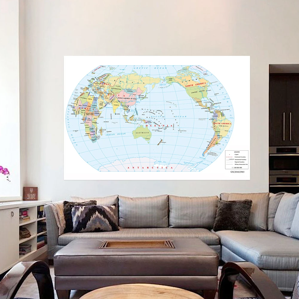 The World Map 225*150cm in English Wall Hanging Picture Vinly Painting Unframed Poster Decor Home Office School Supplies