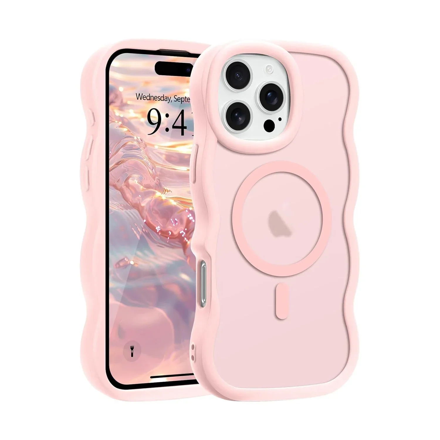 Luxury Wavy Frame Translucent Magnetic Shockproof Phone Case with Wireless Charging Capability