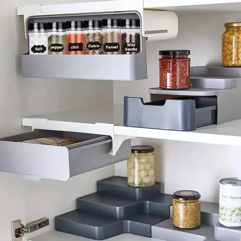 Plastic Seasoning Bottle Storage Rack Kitchen Seasoning Bottle Punch-free Adjustable Multi-functional Seasoning Jar Set 6
