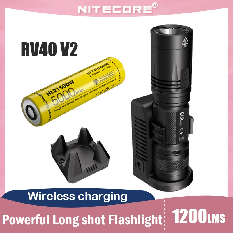 NITECORE R40 V2 Powerful LED Flashlight 1200Lumens Wireless Charge Torch With 5000mAh 21700 Battery For Outdoor Search EDC Light