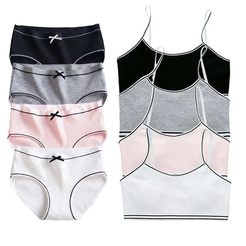 Camisoles Underwear Set for Young Girl Cotton Solid Soft 1/4 Sets