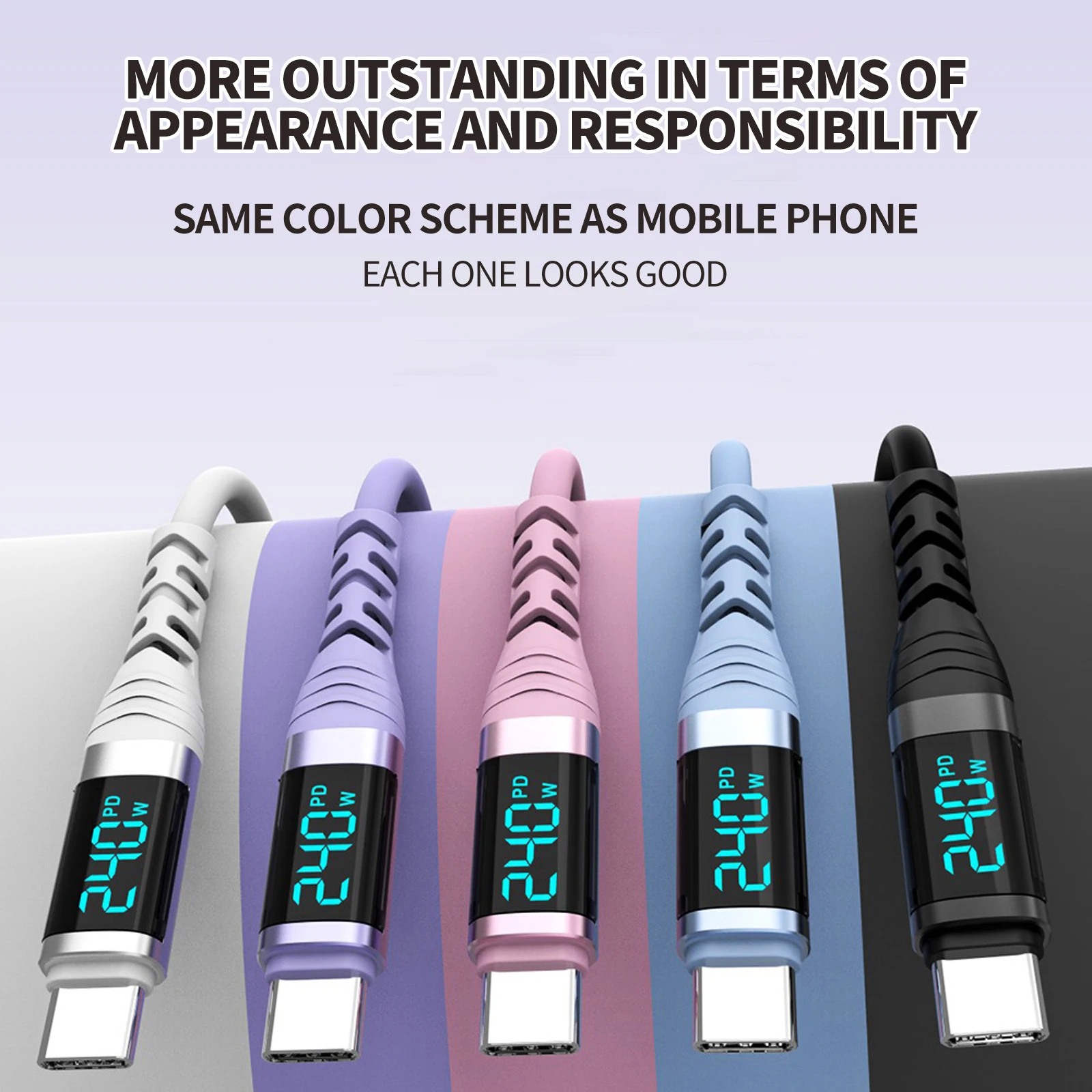 High-Power 240W USB-C Charging Cable with Smart LED Display and E-Marker Chip