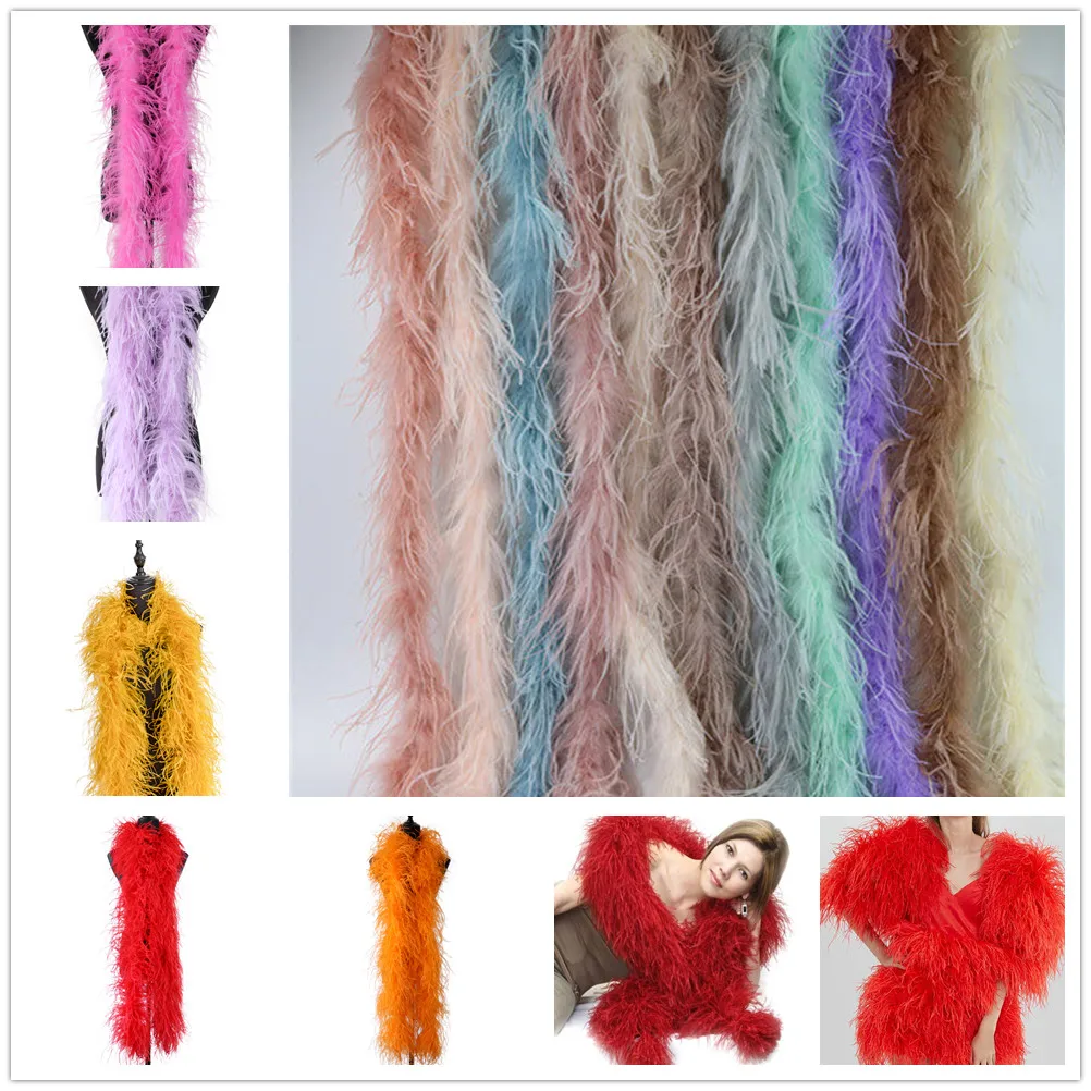 

1-6ply Natural Fluffy Ostrich Feathers Boa For Crafts Custom Feather Scarf Wedding Party Decoration Plumes Shawl Handicraft 2M