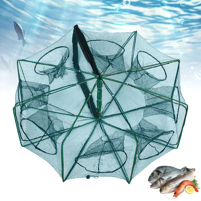50/60/70cm Automatic Fishing Net Portable Folding Fly Fish Mesh For Carp Crucian Crab Shrimp Lobster Multi Holes Fish Net 5
