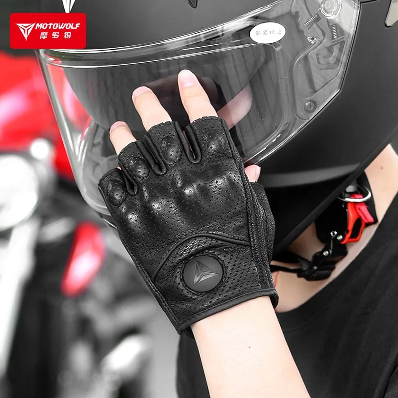 Premium Fingerless Goatskin Leather Motorcycle Gloves - Summer Edition