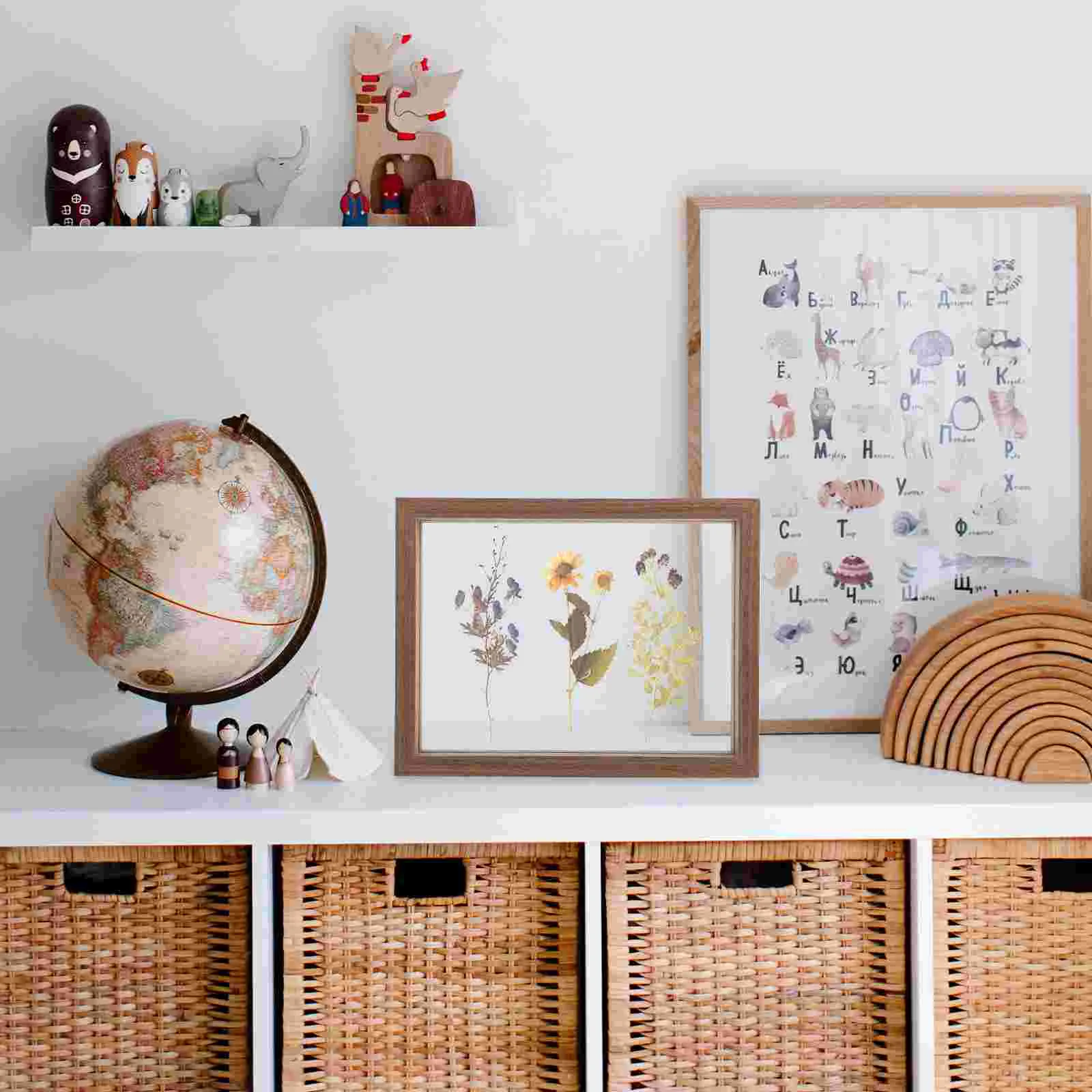 

Double Sided Glass Photo Frame Picture Flower Display Ornament Stand Embossed Frames Specimen Dry