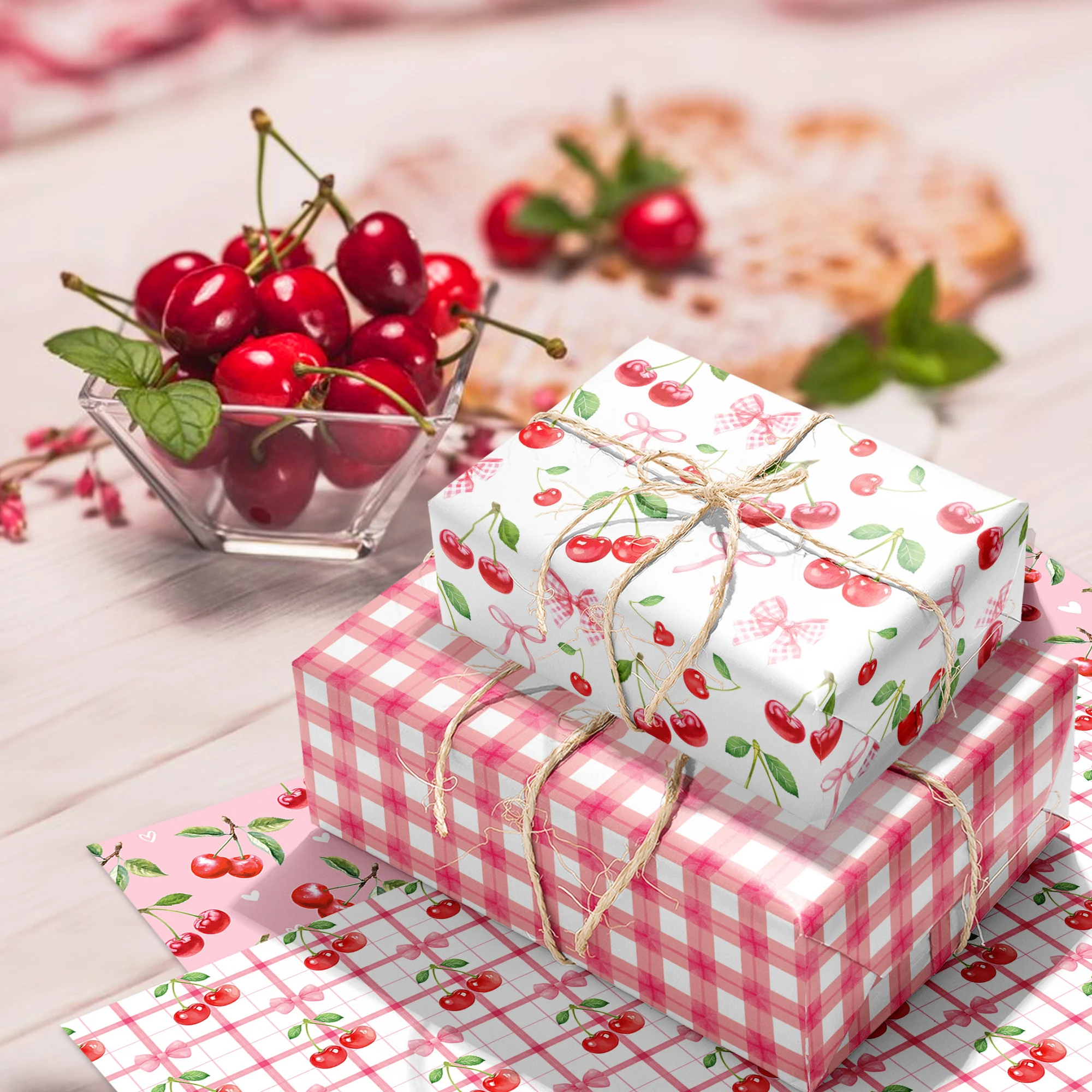 12 Stück rosa Kirschmuster Geschenkpapier Verpackung Papierverpackung Geschenke dekoratives DIY Handwerk für Geburtstagsfeier Hochzeit