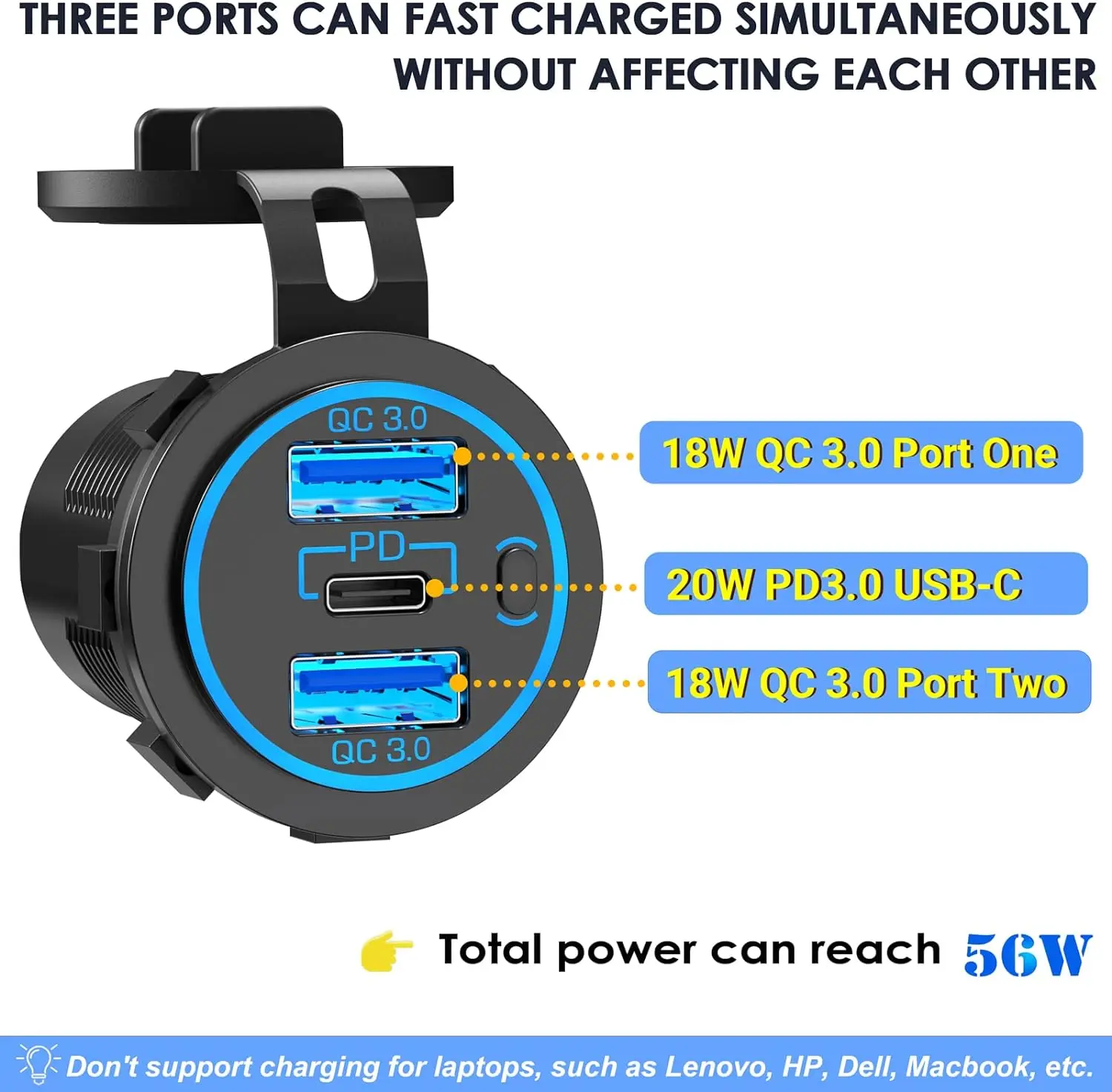     ġ  , 12V USB ܼƮ, 56W, 12V USB C, 20W PD USB-C,  18W, QC3.0,  USB Ʈ, RV 12V 