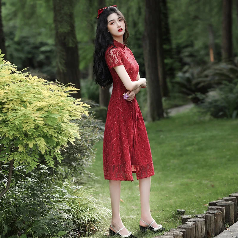 Vintage Oversize 4XL Novelty Short Chinese Formal Rayon Dress Chinese Style Women Mandarin Collar Qipao Elegant Lady Cheongsam