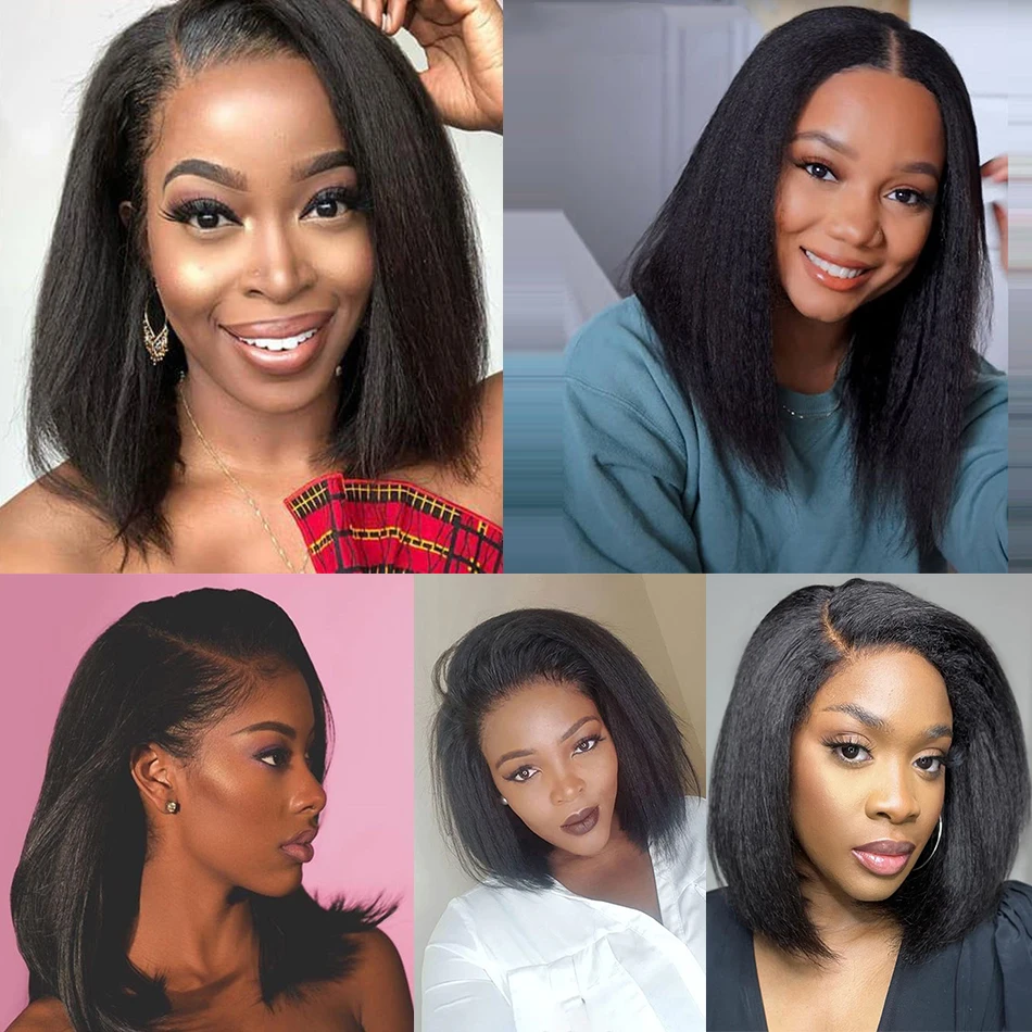 Human Hair Wig 13x4 HD Lace Frontal Wigs Human Hair Kinky Straight Short Bob Wigs For Black Women Glueless Yaki Straight Lace Front Wig human hair wig human hair extensions lace front wig human hair wigs front lace wig