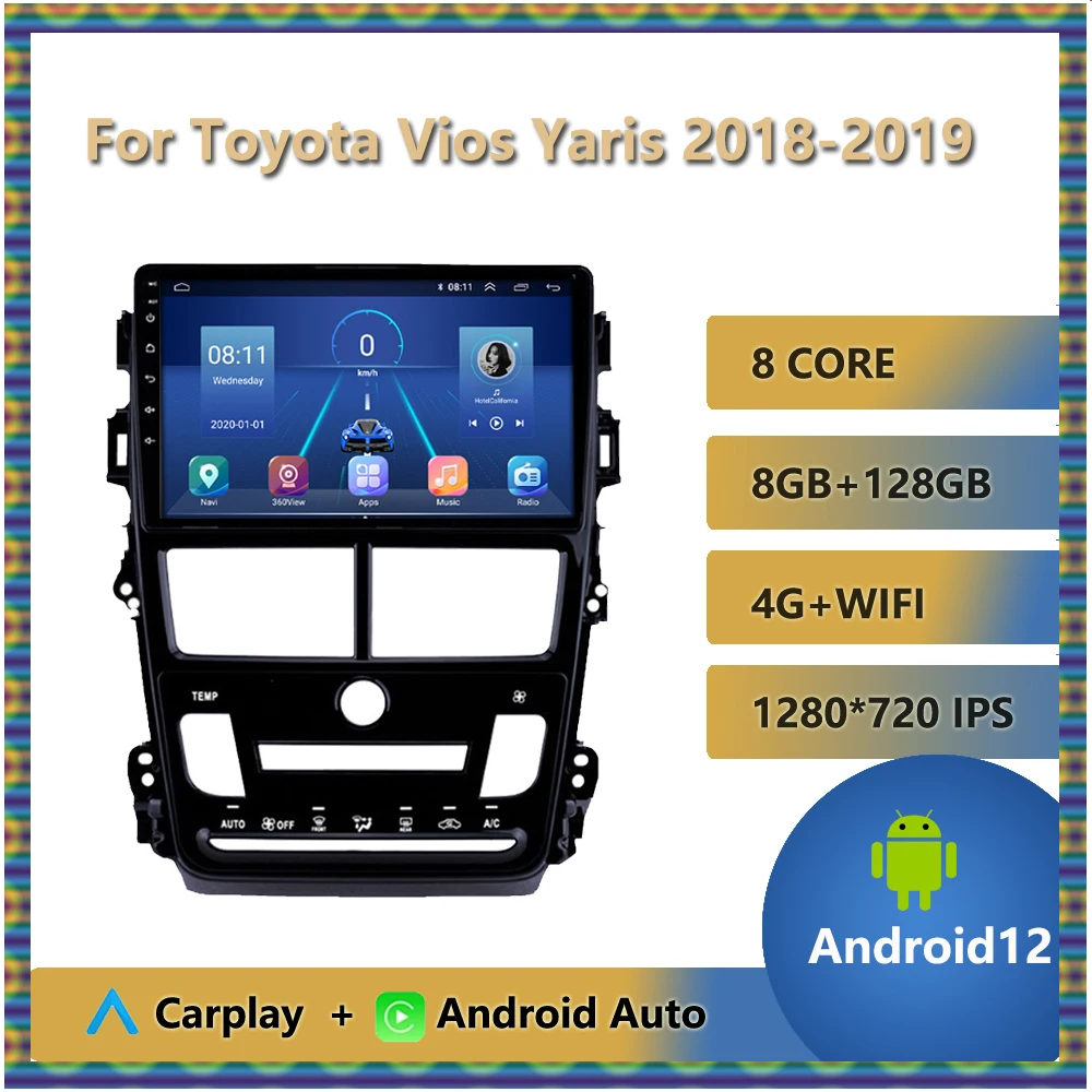 

Android 12 For Toyota Vios Yaris 2018 2019 Car Radio Stereo Multimedia Navigation GPS Video Player DSP QLED Wireless Carplay 4G
