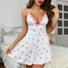 Summer Sexy Cherry Mini Dress Women's Casual Backless Bodycon Spaghetti Strap Dress A-Line Drawstring Mini Sundress 3
