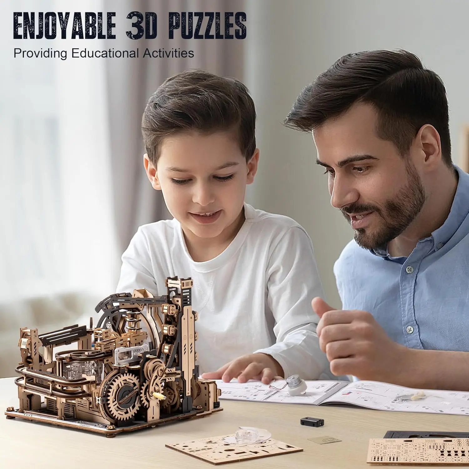 Robotime Marble Spaceport 3D Wooden Puzzle Motor driven Mechanical Model Kits With Balls Automatic  Manual Modle for Kids Adults 2