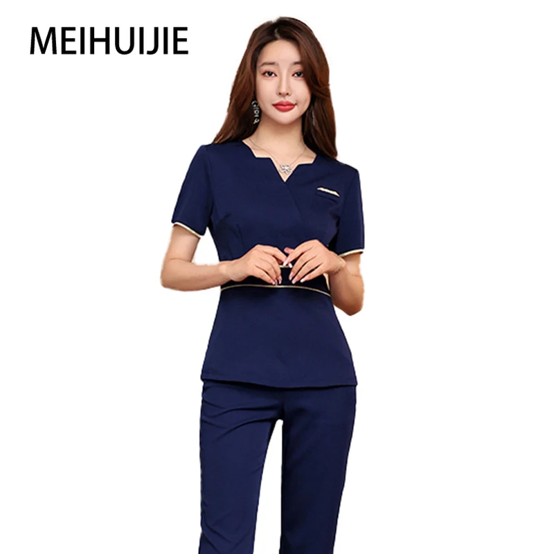 

Short Sleeve Coveralls Set Beautician Shirt Pants Work Uniform Beauty Salon Uniform Foot Bath Technician Work Clothes for Women