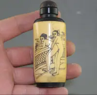 Exquisite Old Chinese bone Hand Painted character Snuff Bottle 1