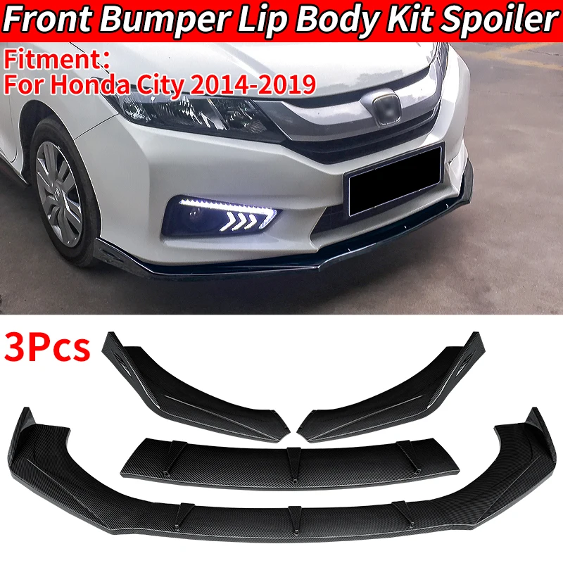 

For Honda City 2014-2019 2016 2017 Car Accessories Honda City Front Bumper Splitter Lip Diffuser Spoiler Carbon Fiber Look ABS
