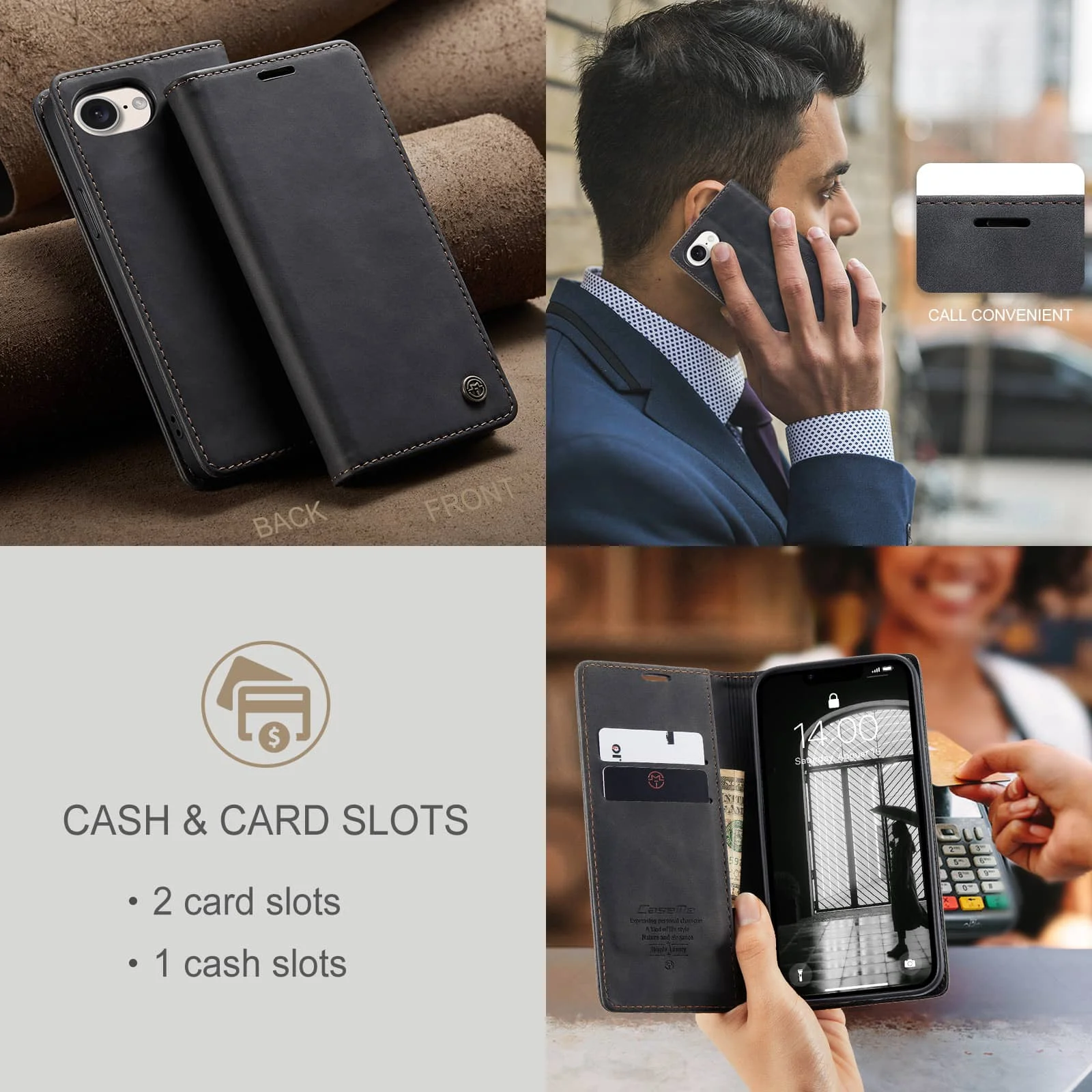 Leather Flip Wallet Case with Card Holder & Kickstand – Magnetic Folio Cover, Shockproof & Durable