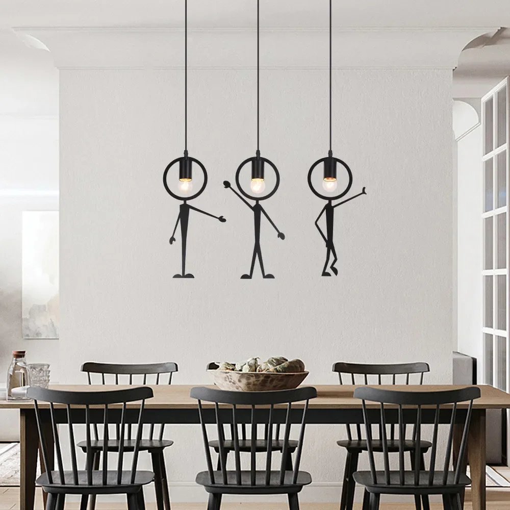 Vintage Iron Little Man Modern Arts Chandelier LED Ceiling Lamp led chandelier ceiling chandelier led pendant light Children Bedroom Black Decora bedroom girl Pendant Lights