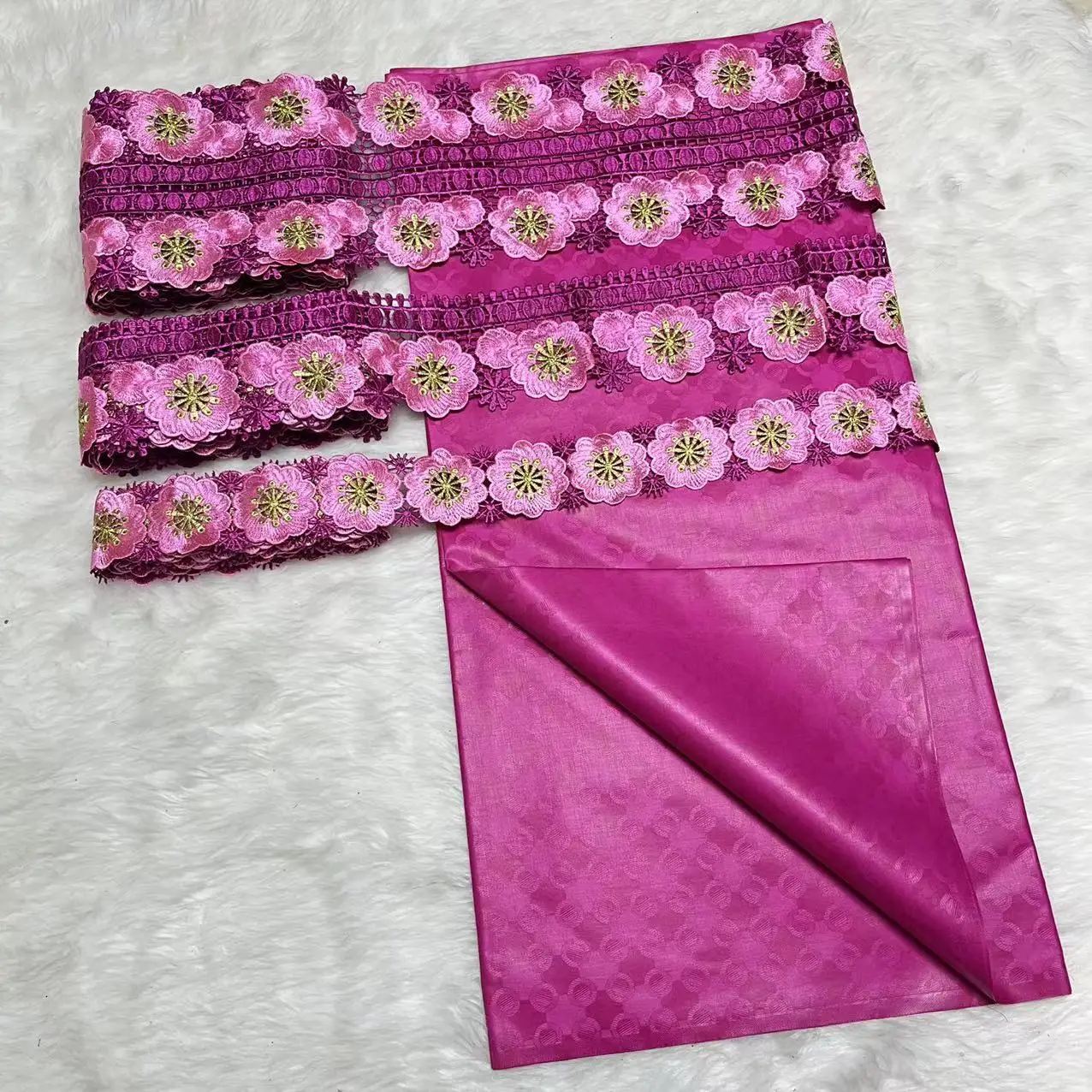 

Lace Trim Ribbon Fabric Dubai Collar Guipure Decor African Guinea Bazin Brocade Damask Fabric for Femme Robe Bazin Riche Brode