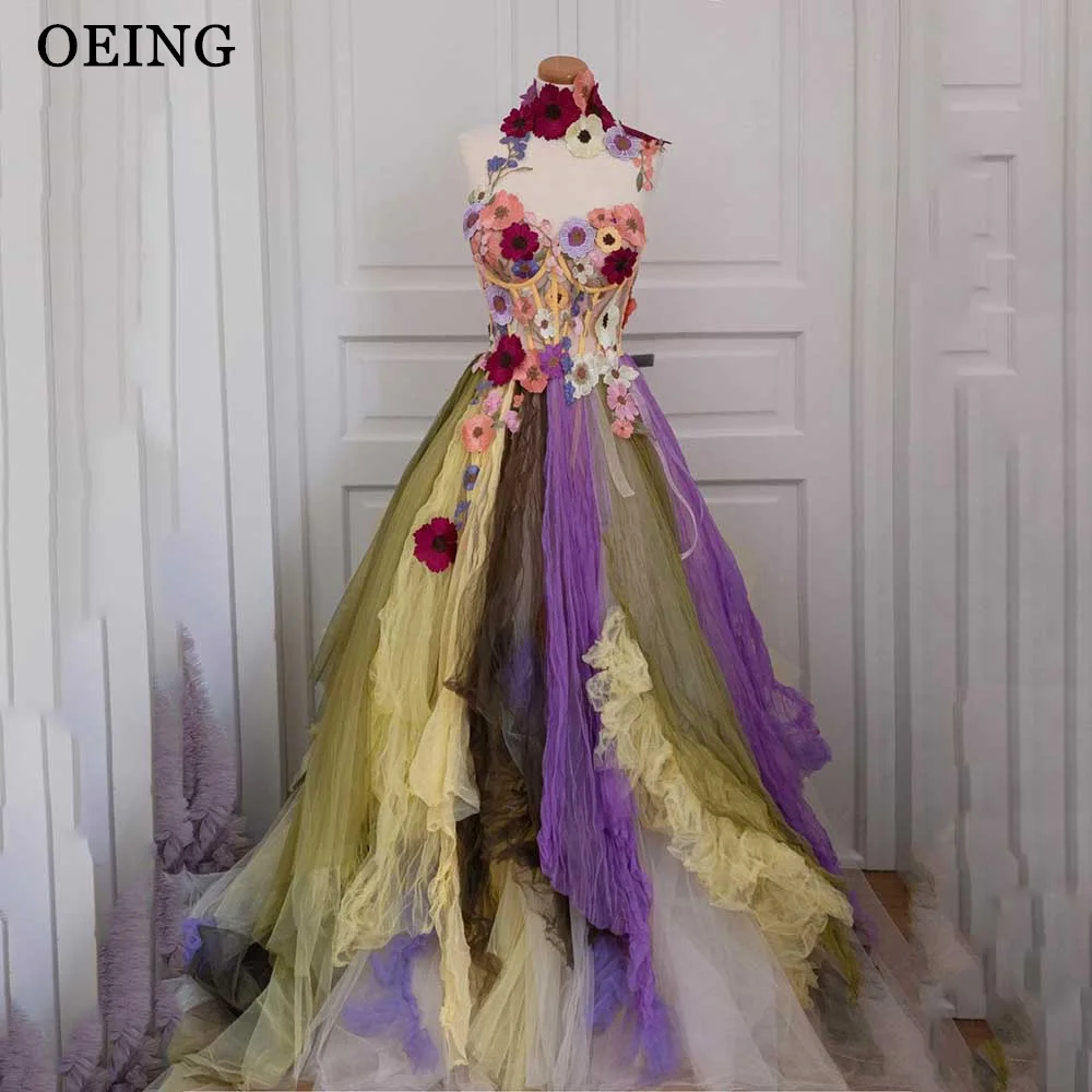 

OEING Pastrol A-line Porm Dresses Sweetheart Colorful 3D Appliques Formal Occasion Evening Gowns Floor-Length Vestidos De Fiesta