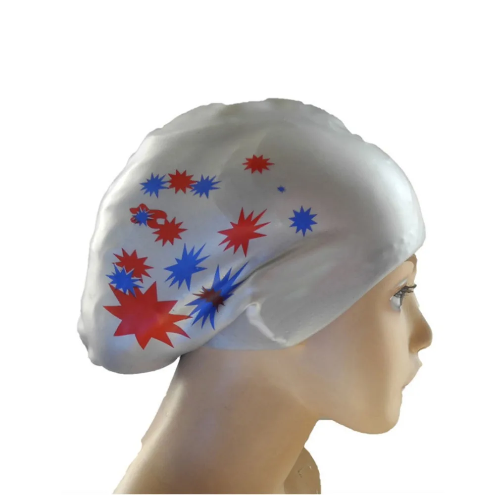 Large Size Long Hair Swimming Cap Fashionable Elastic Star Pattern Swim Gear Waterproof Silica Gel Silicone Swimming Cap Lady