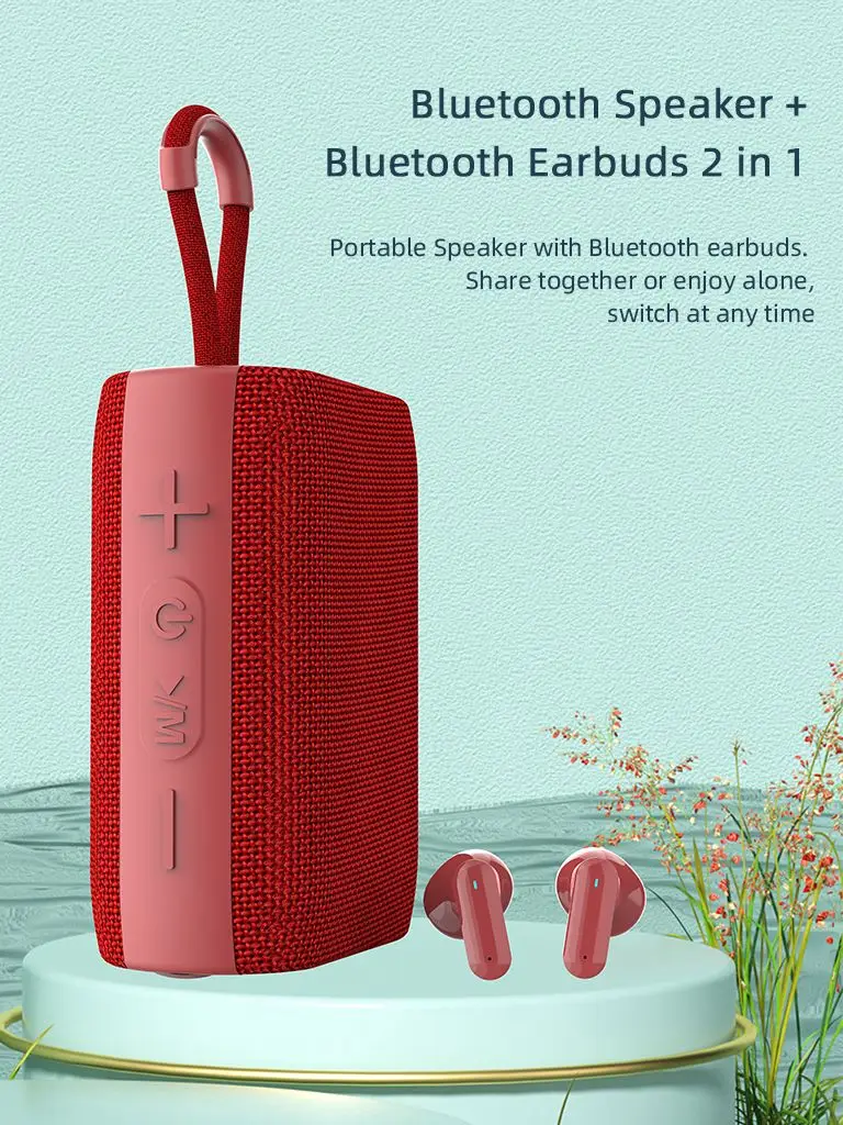 2 In 1 Bluetooth speaker & TWS earbuds Rockmia quality EBS-036 fabric mesh with handle
