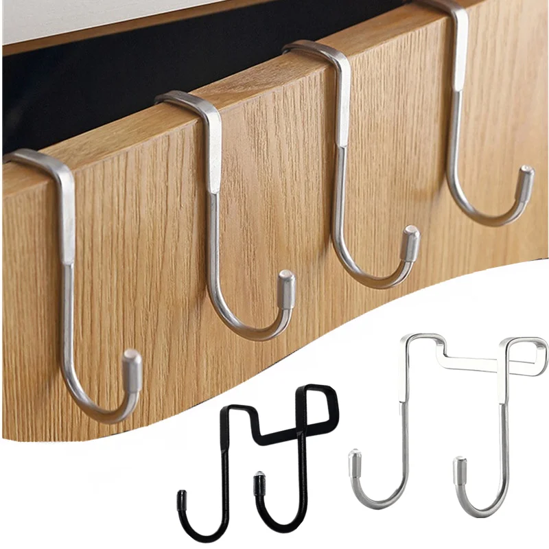 Shower Door Hook Stainless Steel Over Frameless Glass Hanger Bath Towels Clean Ball Squeegee Holder Rack S-Shape Drilling-Free
