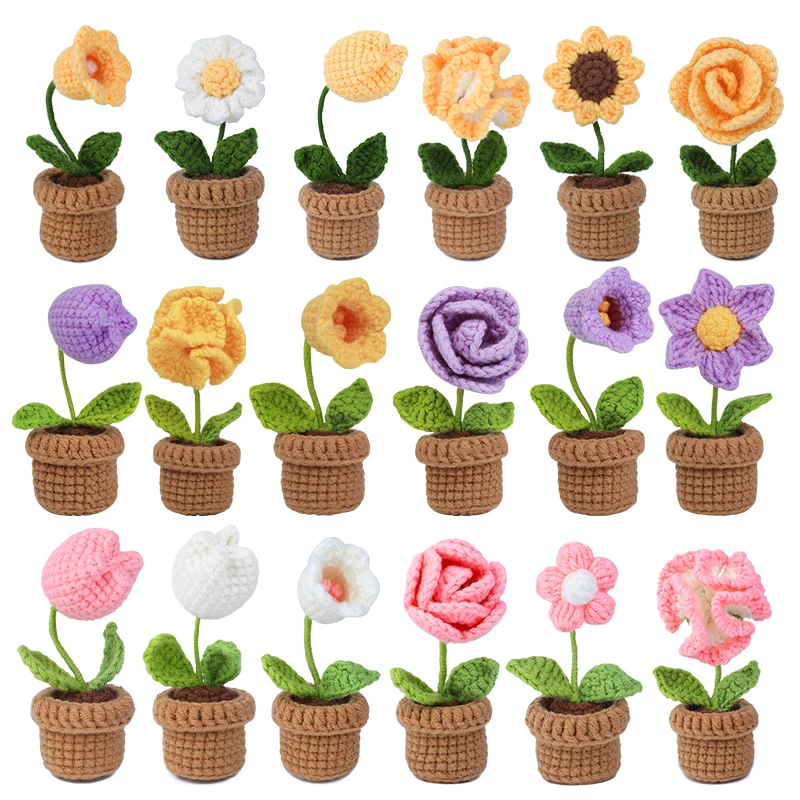 KRABALL Flowers Plant Potted Crochet Knitting Kits With Yarn Thread,Hook,Markers,Instructions,For DIY Beginners Knit Tool Set